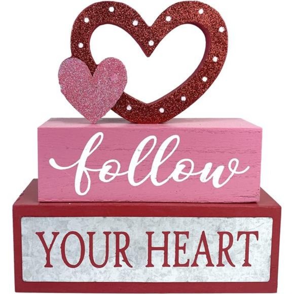 Valentines Day Decor 3-Layered Pink Love Heart, Wooden Table Decorations - Picture 1 of 14